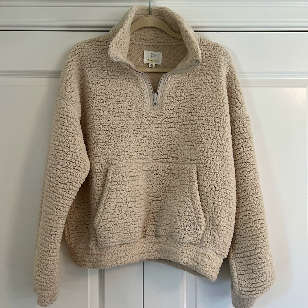 Aerie Offline Sherpa quarter zip - soft oat